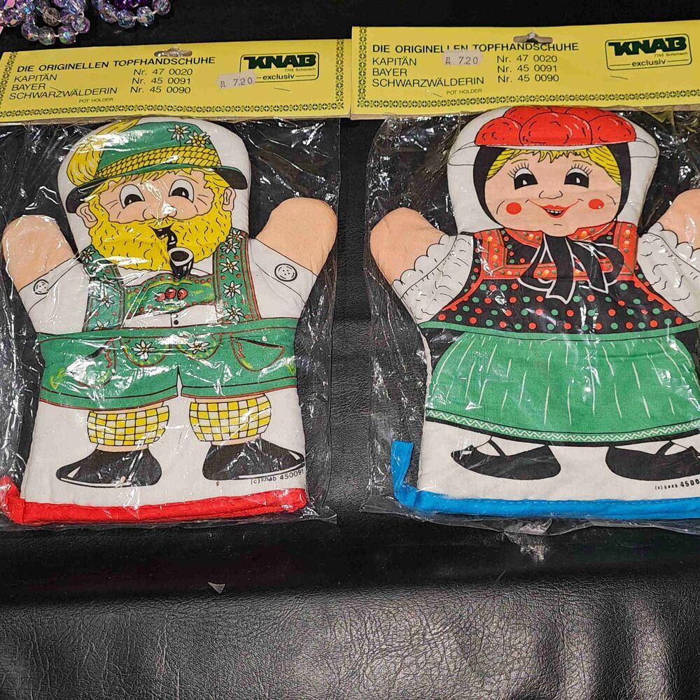 NWT Vintage Knab‎ Green Swedish Man Woman Potholder Set NOS